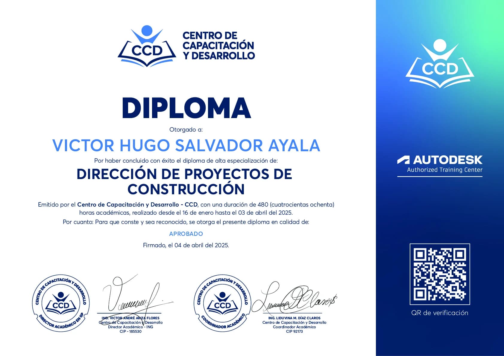 DIPLOMA - VICTOR HUGO SALVADOR AYALA (Frente)